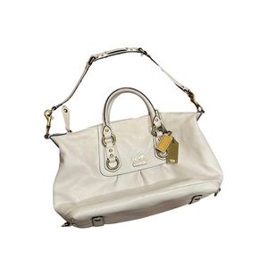 White Coach Leather Satchel, Gold Hardware